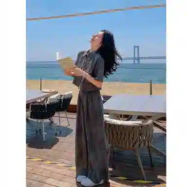 丝絮丝绸 气质高级感时尚短袖衬衫简约阔腿裤两件套休闲套装 女款