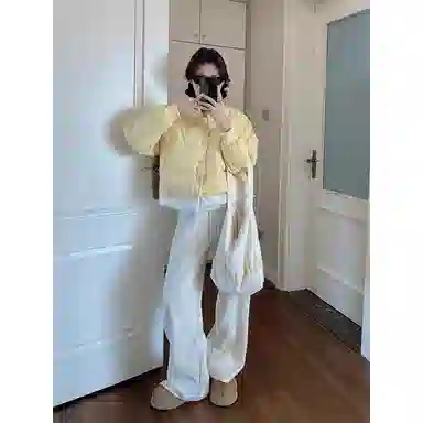 丝絮丝绸 冬季文艺温柔宽松舒适百搭假两件外套棉服 女款