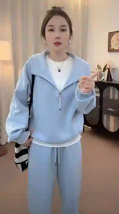 丝絮丝绸 秋季时尚小个子宽松阔腿裤两件套休闲套装 女款