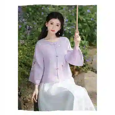 丝絮丝绸 新中式东方气质九分袖文艺汉服裙装套装 女款