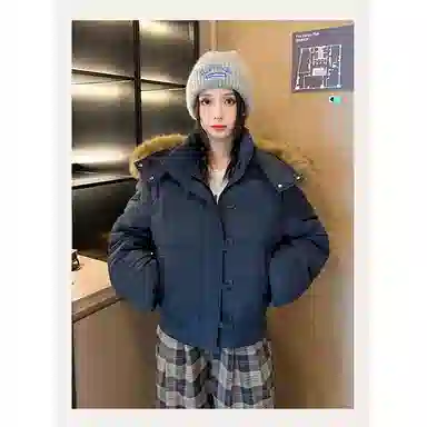 丝絮丝绸 宽松毛领长袖棉服 女款