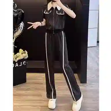 丝絮丝绸 小众时尚减龄短袖上衣简约阔腿裤休闲套装 女款