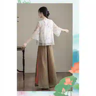 丝絮丝绸 新中式兰花印复古国风设计汉服裙装套装 女款