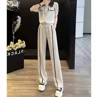 丝絮丝绸 小众时尚减龄短袖上衣简约阔腿裤休闲套装 女款