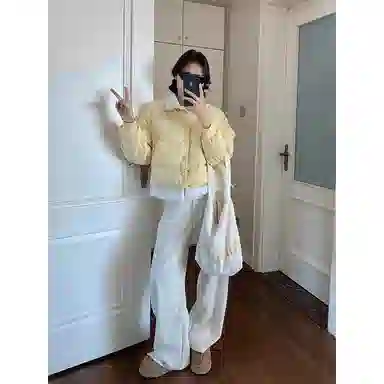 丝絮丝绸 冬季文艺温柔宽松舒适百搭假两件外套棉服 女款