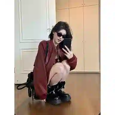 丝絮丝绸 美式复古高级设计感立领外套皮衣 女款
