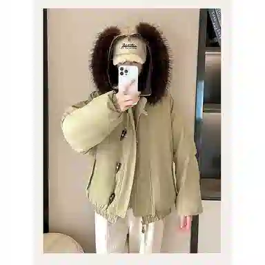 丝絮丝绸 纯色宽松连帽长袖棉服 女款
