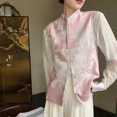 丝絮丝绸 新中式国风盘扣提花马甲 女款