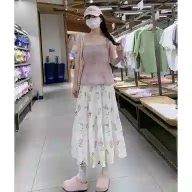 丝絮丝绸 温柔甜美风高腰中长款蛋糕裙休闲长裙 女款