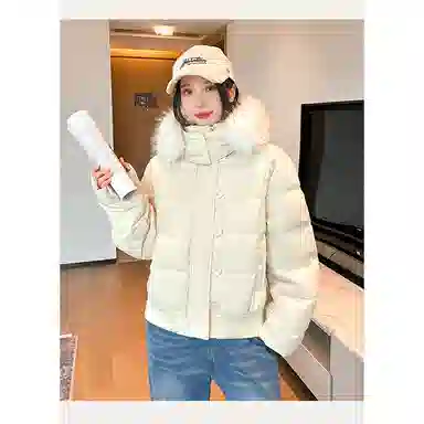 丝絮丝绸 宽松毛领长袖棉服 女款