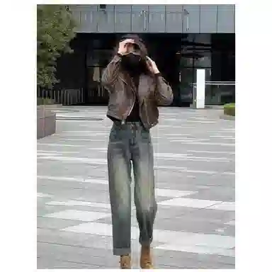 丝絮丝绸 秋季宽松复古港风长袖机车夹克外套皮衣 女款