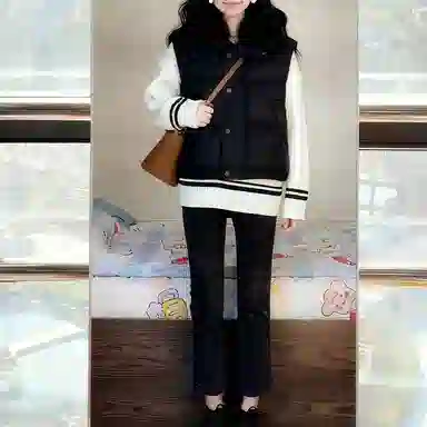 丝絮丝绸 秋冬季时尚宽松舒适白富美奢華贵妇级大毛领坎肩马甲外套棉服 女款