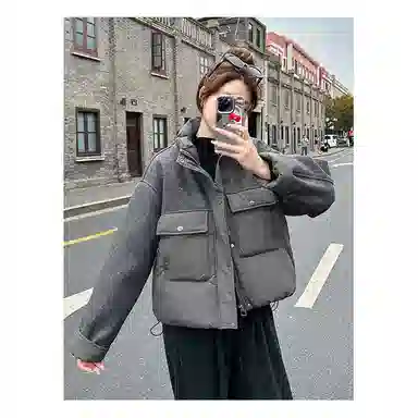 丝絮丝绸 冬季时尚韩版宽松加厚连帽面包服保暖外套棉服 女款