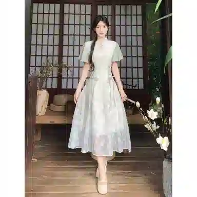 丝絮丝绸 时尚休闲简约百搭短袖连衣裙 女款