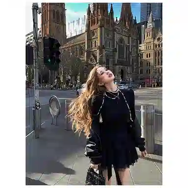 丝絮丝绸 美式复古高级设计感立领外套皮衣 女款