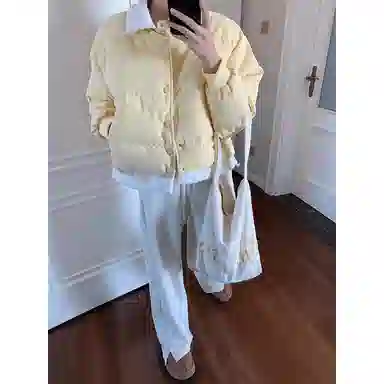 丝絮丝绸 冬季文艺温柔宽松舒适百搭假两件外套棉服 女款