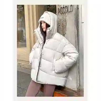 丝絮丝绸 宽松连帽长袖棉服 女款