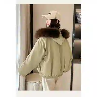 丝絮丝绸 纯色宽松连帽长袖棉服 女款