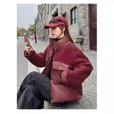 丝絮丝绸 冬季时尚韩版宽松加厚连帽面包服保暖外套棉服 女款