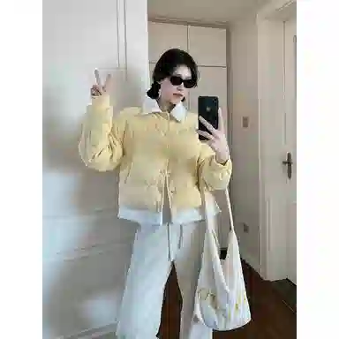 丝絮丝绸 冬季文艺温柔宽松舒适百搭假两件外套棉服 女款