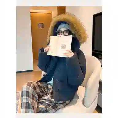 丝絮丝绸 宽松毛领长袖棉服 女款