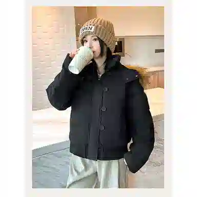 丝絮丝绸 宽松毛领长袖棉服 女款