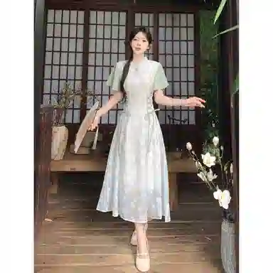 丝絮丝绸 时尚休闲简约百搭短袖连衣裙 女款