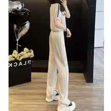 丝絮丝绸 小众时尚减龄短袖上衣简约阔腿裤休闲套装 女款
