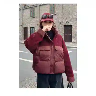 丝絮丝绸 冬季时尚韩版宽松加厚连帽面包服保暖外套棉服 女款