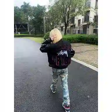 丝絮丝绸 美式复古男女同款国潮牌高街设计感夹克截短外套 女款