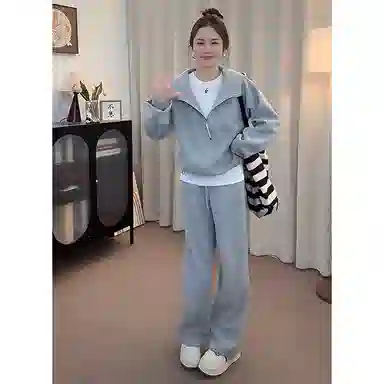 丝絮丝绸 秋季时尚小个子宽松阔腿裤两件套休闲套装 女款