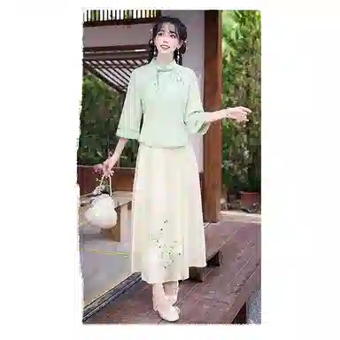 丝絮丝绸 新中式复古文艺提花刺绣汉服两件套裙装套装 女款