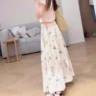 丝絮丝绸 温柔甜美风高腰中长款蛋糕裙休闲长裙 女款