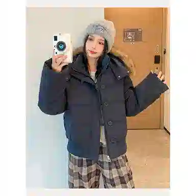 丝絮丝绸 宽松毛领长袖棉服 女款