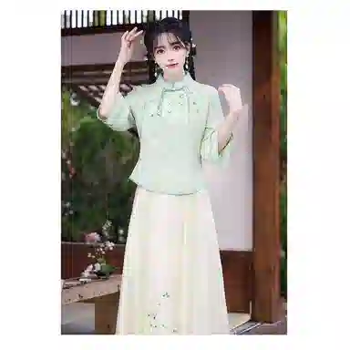 丝絮丝绸 新中式复古文艺提花刺绣汉服两件套裙装套装 女款