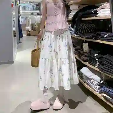 丝絮丝绸 温柔甜美风高腰中长款蛋糕裙休闲长裙 女款