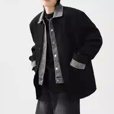 悍戈 潮流美式假两件拼接高街休闲翻领单排扣高级感牛仔内衬西服外套夹克 男女同款