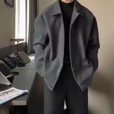 悍戈 美式毛呢高级感慵懒风学院风复古潮牌韩系小众百搭休闲舒适保暖加厚宽松呢料炸街夹克外套 男女同款