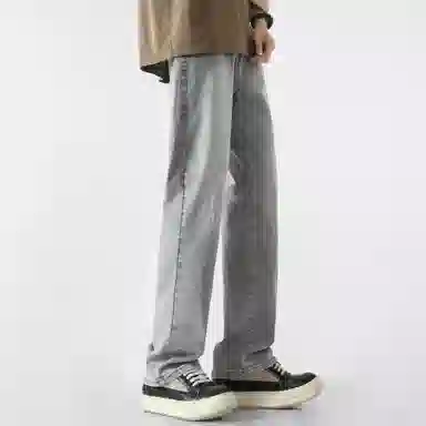 轻迎 美式高街水洗做旧弹力直筒百搭日常通勤纯色中腰柔软牛仔裤 男女同款