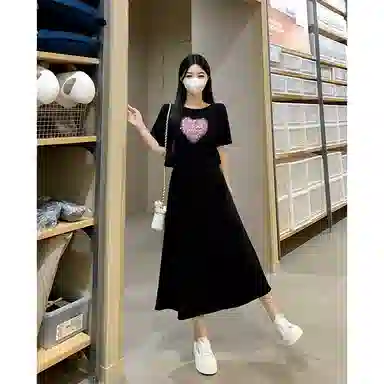 水中花 潮流舒适时尚百搭短袖连衣裙 女款