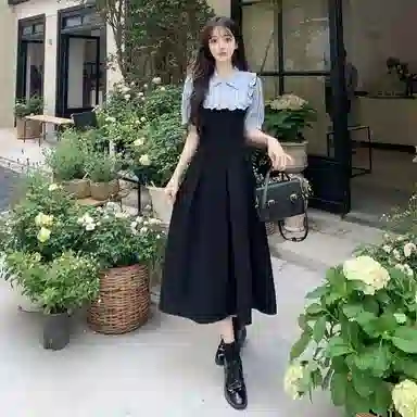 水中花 时尚拼接长裙夏季高级感微胖女显瘦修身收腰甜美可爱气质优雅简约百搭包臀裙短袖连衣裙 女款