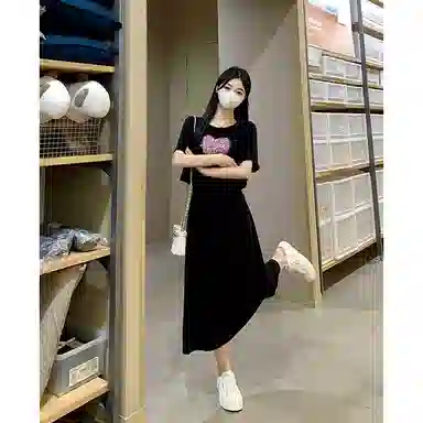 水中花 潮流舒适时尚百搭短袖连衣裙 女款