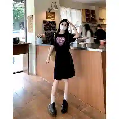 水中花 潮流舒适时尚百搭短袖连衣裙 女款