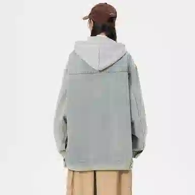 帕丁顿熊 美式复古小熊人物刺绣宽松休闲百搭学院日常穿搭假两件水洗做旧可拆卸连帽牛仔外套 男女同款