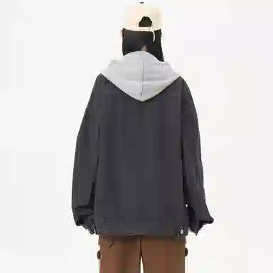 帕丁顿熊 美式复古小熊人物刺绣宽松休闲百搭学院日常穿搭假两件水洗做旧可拆卸连帽牛仔外套 男女同款