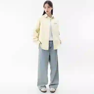 棉致 幸运眨眼笑脸纯色简约高级感正装休闲通勤内搭宽松落肩丝滑柔软长袖衬衫 男女同款