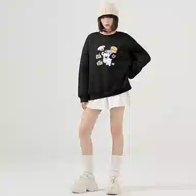 棉致 汉堡小狗简约羊羔绒加绒加厚舒适细腻宽松落肩保暖圆领长袖卫衣 男女同款