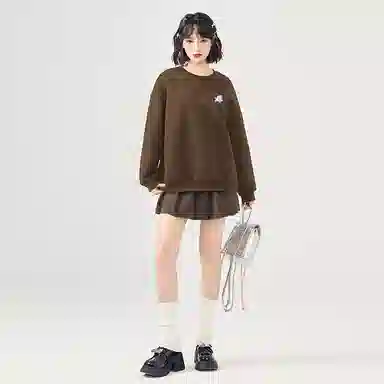 棉致 皇冠小狗狗简约柔软百搭通勤舒适弹力学院风多巴胺宽松落肩圆领长袖卫衣 女款