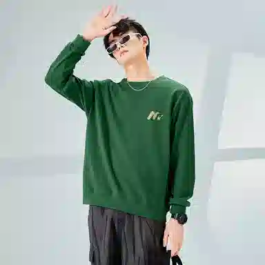 棉致 浮雕波浪简约纯色复古休闲柔软抗皱舒适基础百搭美式街头宽松落肩套头圆领卫衣 男女同款