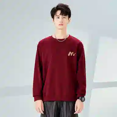 棉致 浮雕波浪简约纯色复古休闲柔软抗皱舒适基础百搭美式街头宽松落肩套头圆领卫衣 男女同款